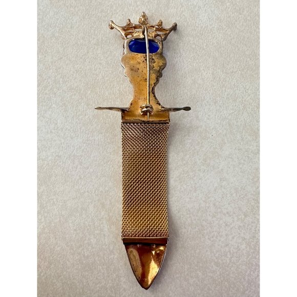 Antique Edwardian sterling silver gold filled blue paste mesh chain brooch pin - Picture 6 of 10